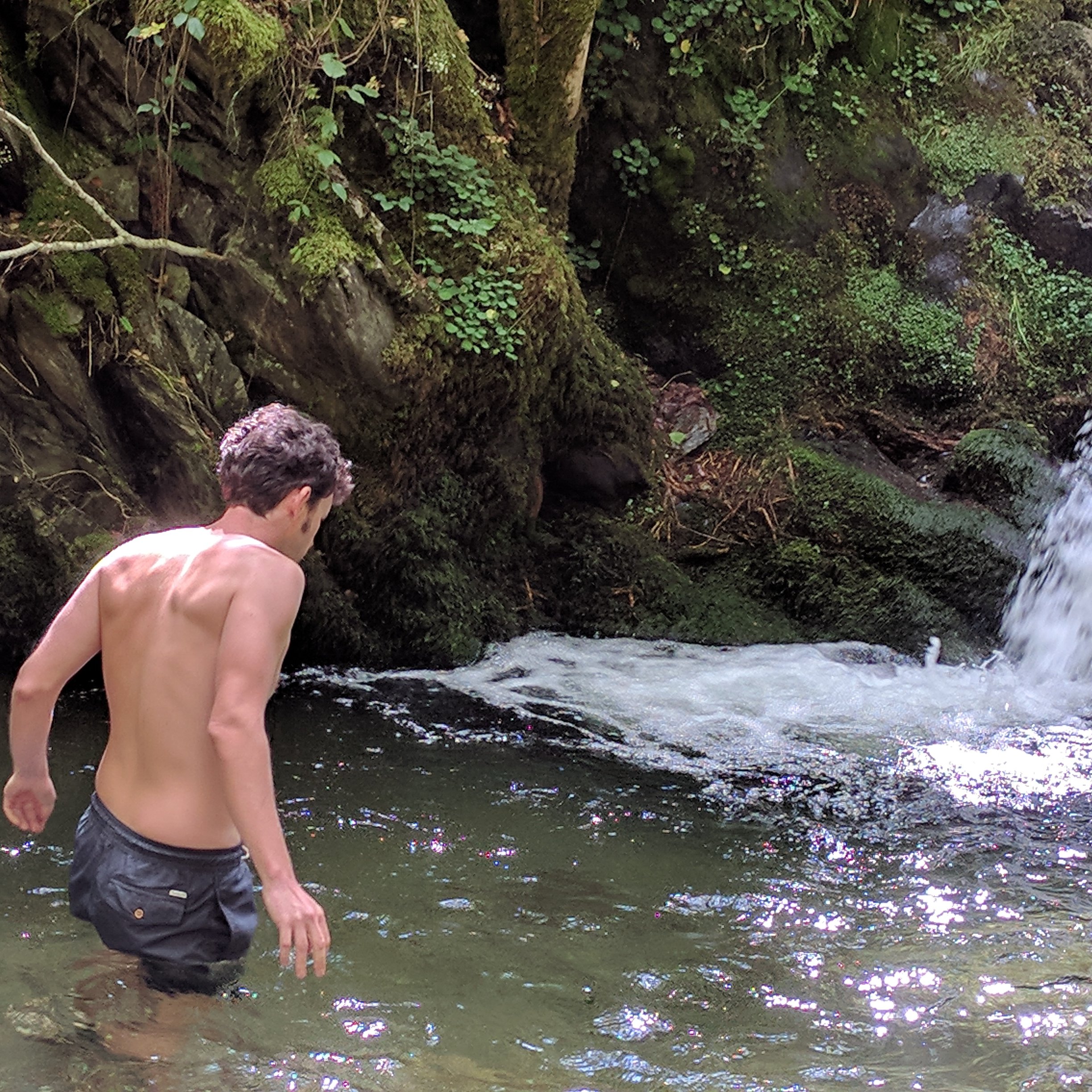 Michal enters the pool